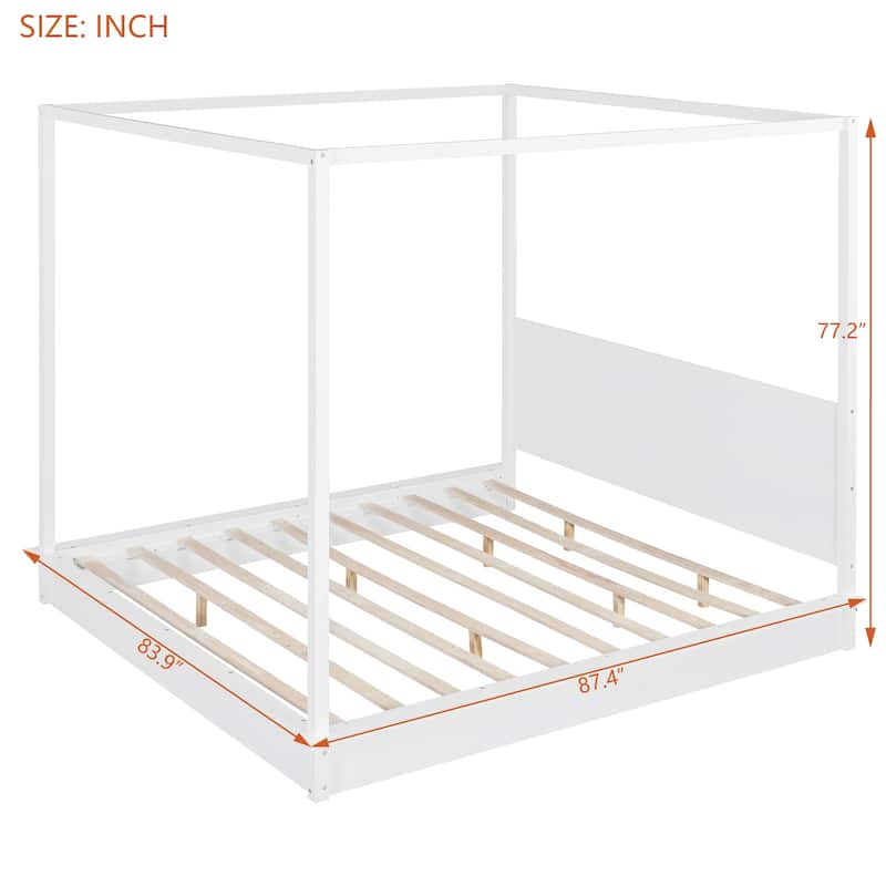 King Size Wood Led Canopy Bed ,Canopy Platform Bed With Support Slats, No Box Spring Needed