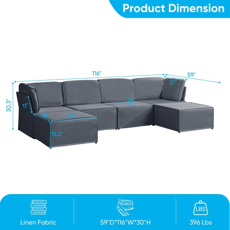 Mixoy Oversized Modular Sectional Sofa, U/L-Shaped Couch with Deep Seat, Ottoman, Convertible Modern Linen Sleeper Sofa Bed