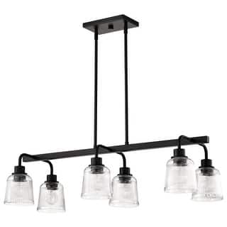 Grayson 6 Light Island Pendant Matte Black Finish Clear Ribbed Glass - Matte Black