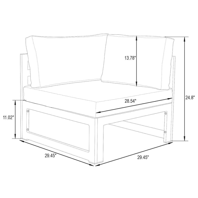 LeisureMod Chelsea 4-Piece Outdoor Patio Sectional Loveseat Set Black Aluminum with Cushions