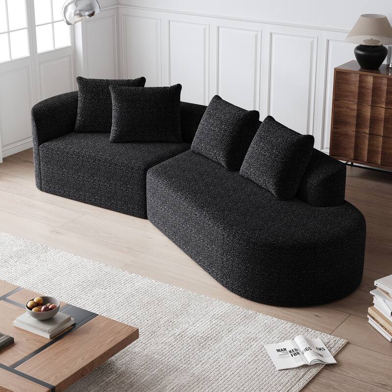Upholstered Oversized Sectional Sofa, 112-Inch Chenille 4-Seater Extra Deep & Wide Seat Curved Cloud Couch with 4 Throw Pillows