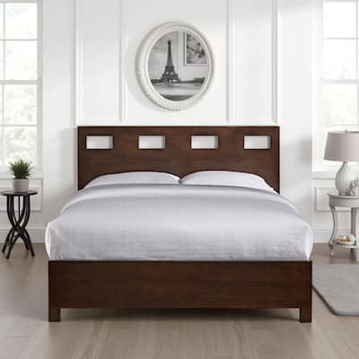 Yee Mahogany Wood Queen Bed with Storage, Panel Cut Out Design, Dark Brown