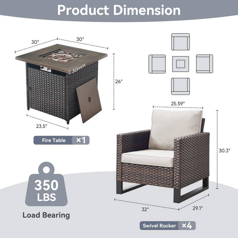 Gymojoy Outdoor Fire Pit Conversation Set, Patio Furniture with Cushions