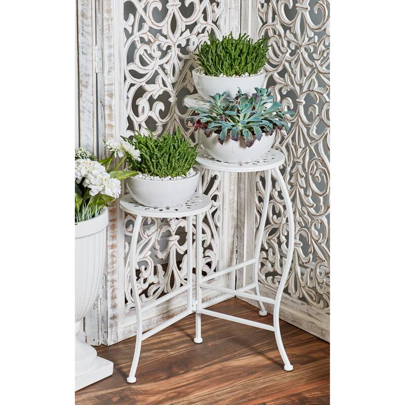 Metal Indoor Outdoor 3 Tier Floral Plantstand - White Floral
