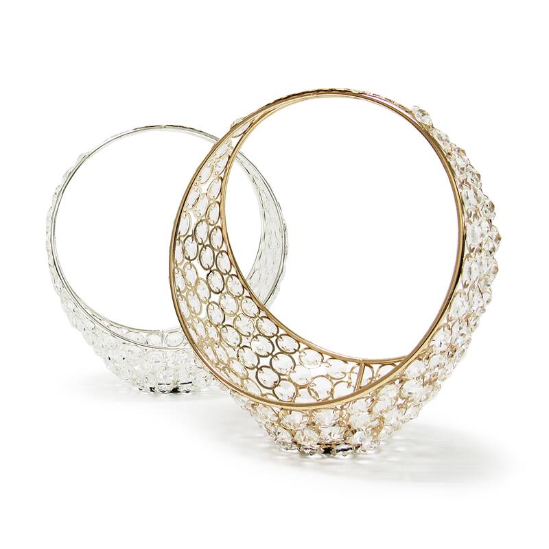 Crystal Bead Basket Decor Centerpiece Accent Piece Tabletop 9.5in - 9.5" H x 8.25" W x 5" DP - Gold