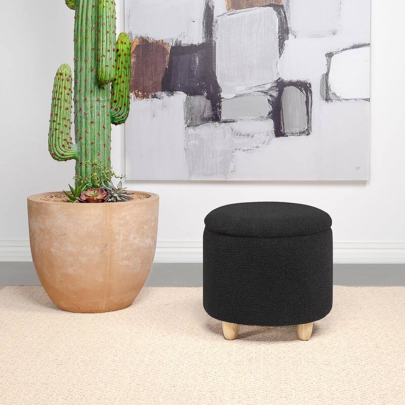Corvair Upholstered Round Storage Ottoman - Black