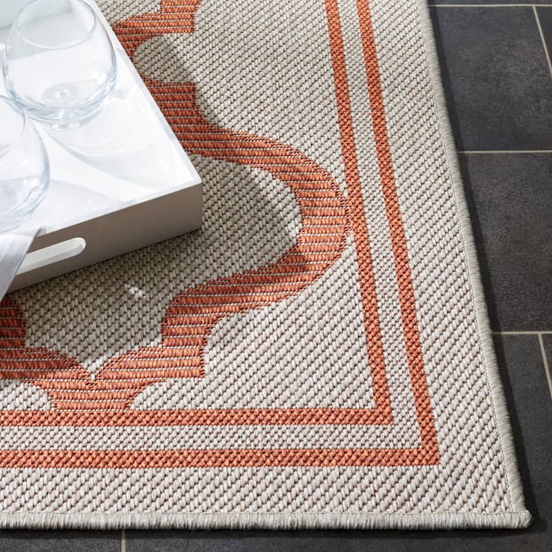 SAFAVIEH Bermuda Washable Edelt Indoor/ Outdoor Waterproof Rug - 6'7" Square - Ivory/Rust