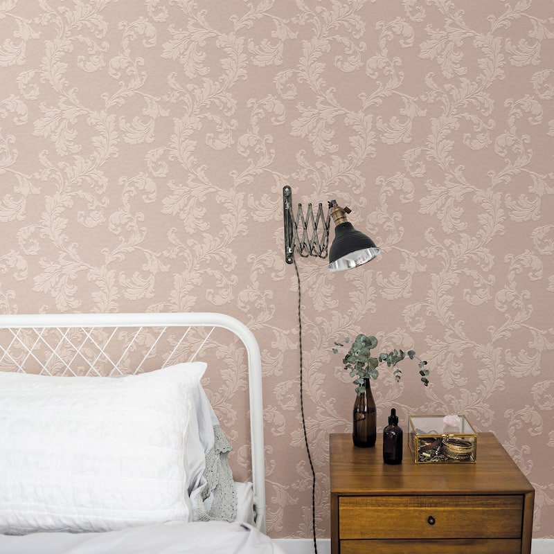 Galerie Wallcoverings Emporium 3D Embossed Floral Acanthus Trail Non-woven Glitter Wallpaper Roll