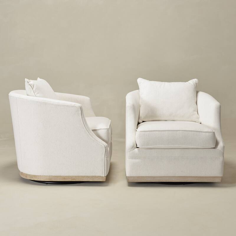 KINWELL 31" Wide Linen Fabric Upholstered Swivel Barrel Accent Chair