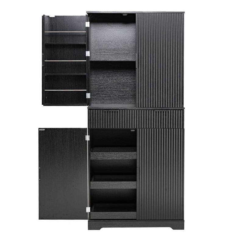 72" Fluted Kitchen Pantry Cabinet, Freestanding Cupboard Storage Cabinet with Drawers and Adjustable Shelves
