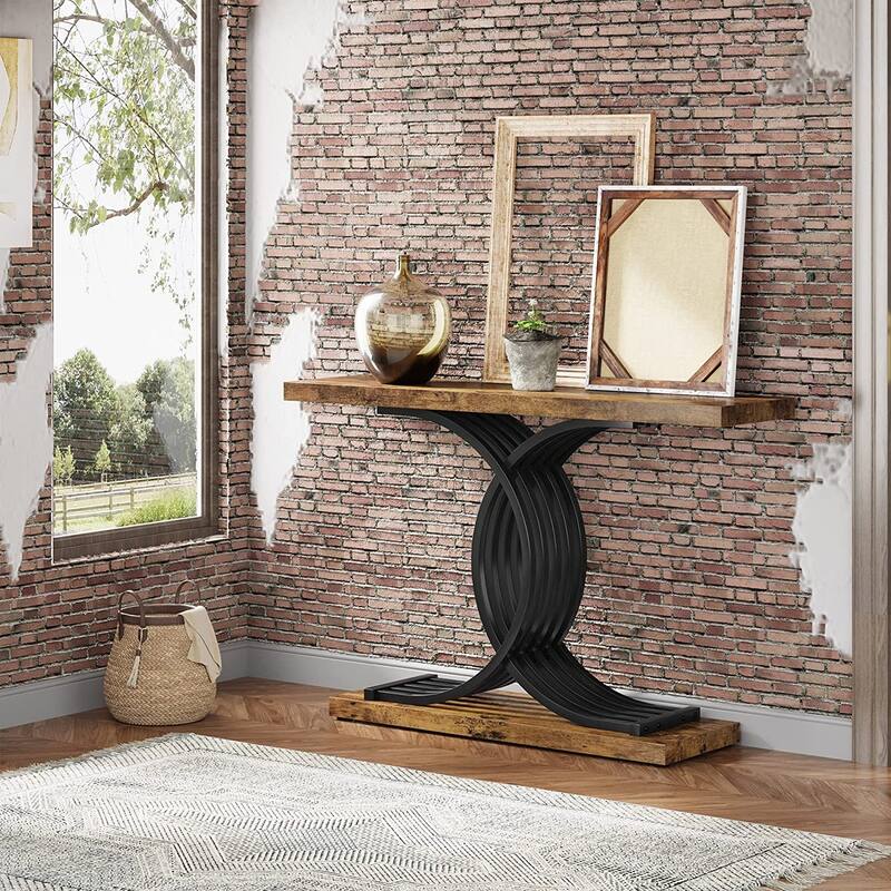 Modern Faux Marble Entryway Console Table with Geometric Gold Legs - 11.81"D x 39.37"W x 31.49"H
