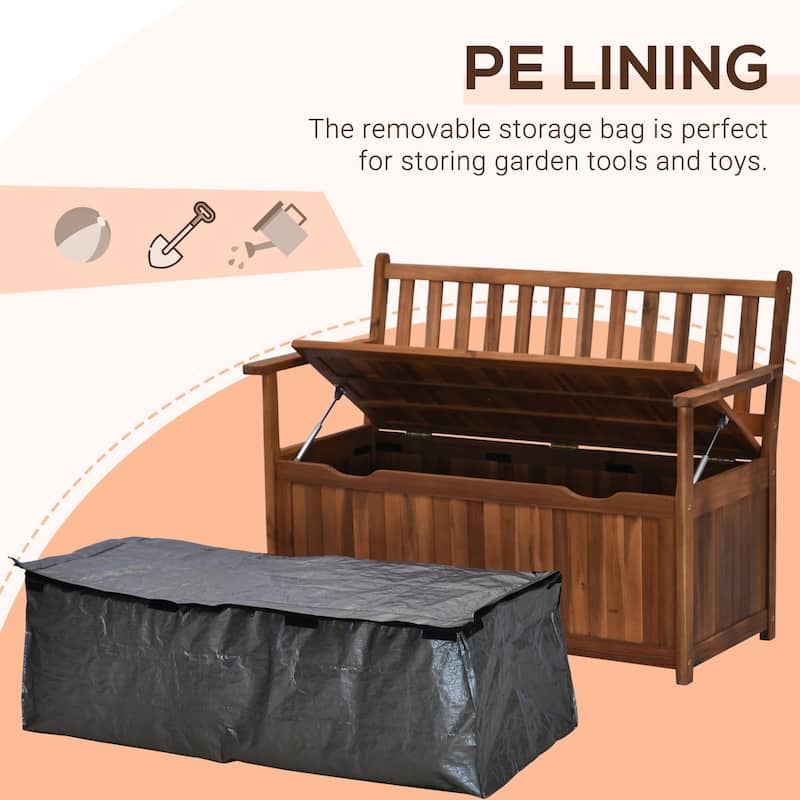 Acacia Wood PE Outdoor Storage Bench Garden Seat 485lbs Capacity - 47.25" L x 23.5" W x 34.25" H