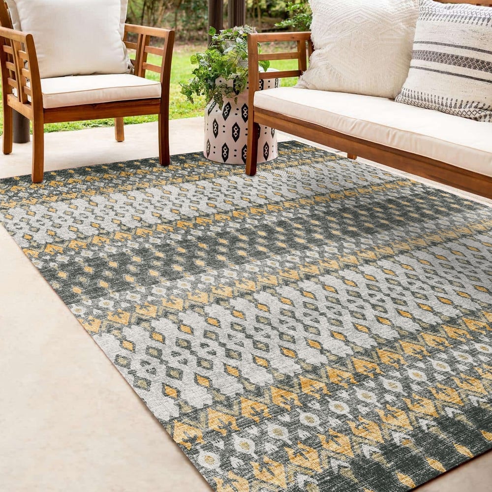Machine Washable Indoor/ Outdoor Addison Bravado Geometric Ikat Rug