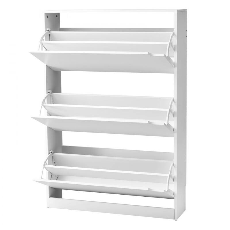 Modern White Shoe Cabinet with 3 Flip Drawers and Adjustable Shelves for Narrow Hallway Storage - 31.5 x 8.66 x 45.87 in