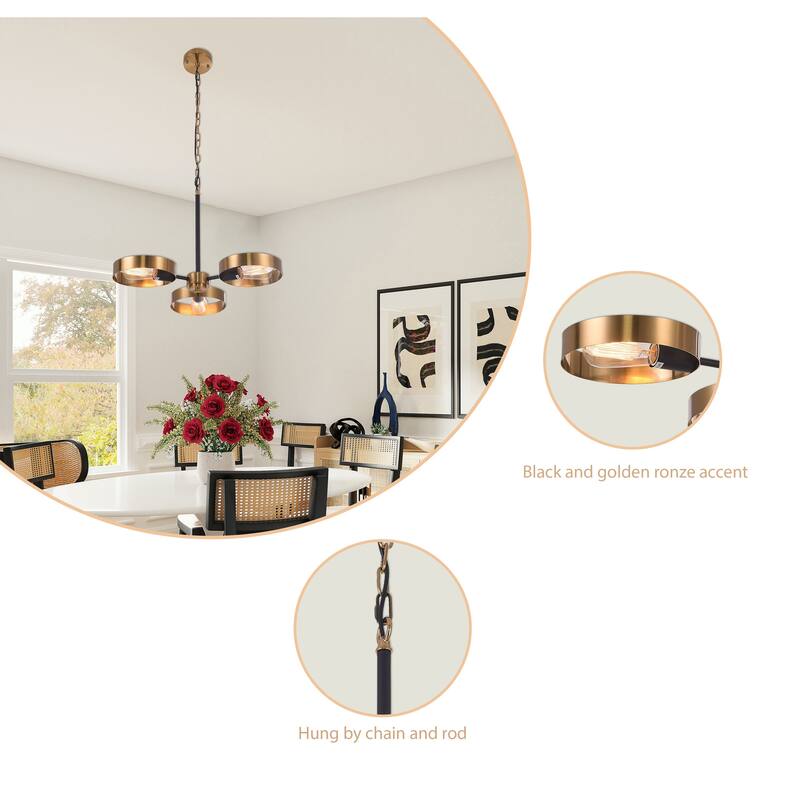 3-Light Black And Golden Bornze Chandelier