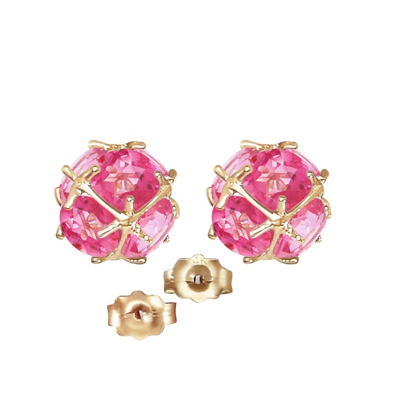 14K Solid Gold Stud Elegant Gemstone Earrings w/ Natural Pink Topaz