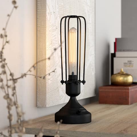 Burnham Industrial Cage Table Lamp, Dimmer Switch, 13 inch Tall, Charcoal Gray