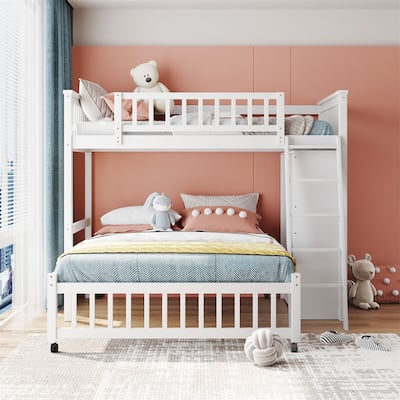 Merax Wooden Twin Over Full Bunk Bed with Adjustable Shelves