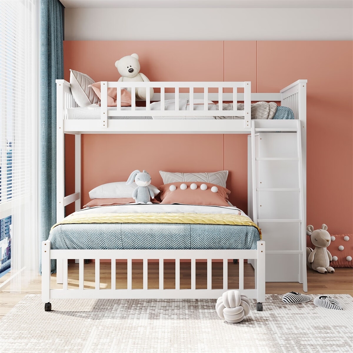 Merax Wooden Twin Over Full Bunk Bed with Adjustable Shelves