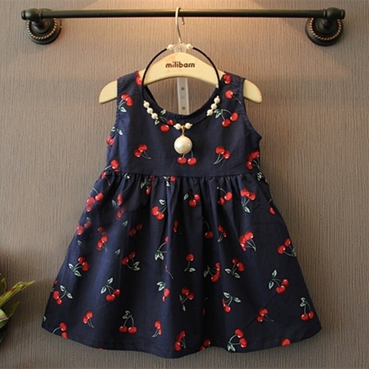 New Baby Girl Fashion Korean Summer Kids Dresses Casual Cherry Sleeveless Cute