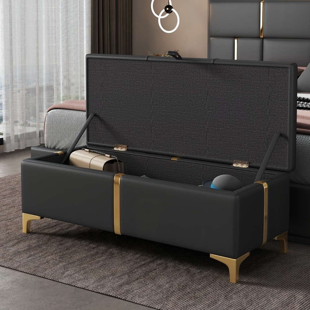 Elegant Upholstered Storage Ottoman with Metal Legs