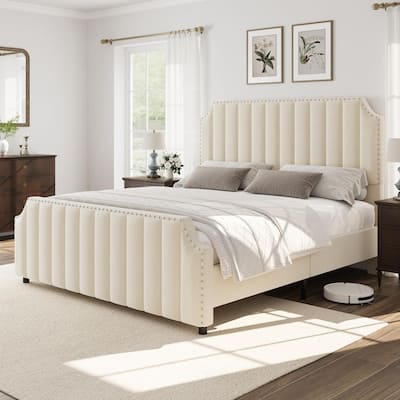 Bed Frame with 50.2" Headboard, Upholstered Platform