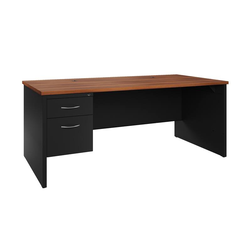 Hirsh 24D x 72W Left Hand Single Pedestal Office Desk Credenza, Black / Walnut - Black