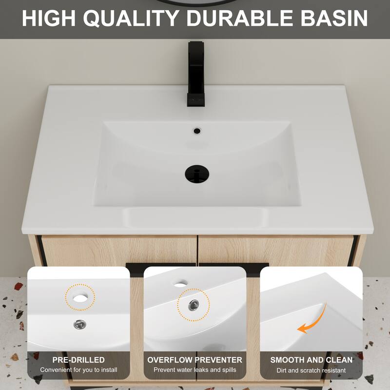 Beingnext 24"/30" Bathroom Vanity with Sink, Freestanding Bathroom Vanity with Soft Close Door and Adjustable Shelf