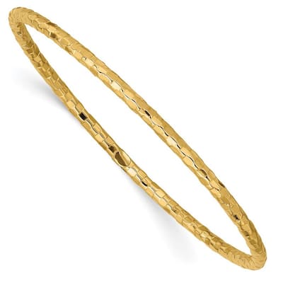 Curata 10k Yellow Gold 8" 3mm Textured Slip on Bangle Bracelet