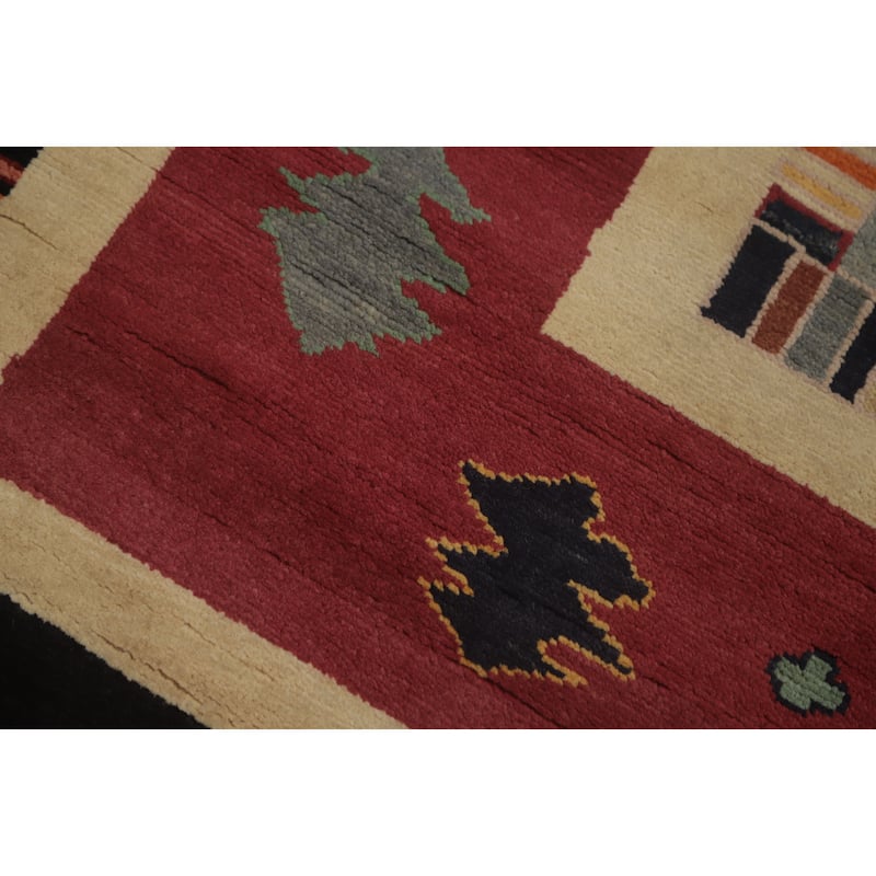 Vegetable Dye Geometric Gabbeh Turkish Area Rug Handmade Wool Carpet - 13' 4'' X 8' 0''