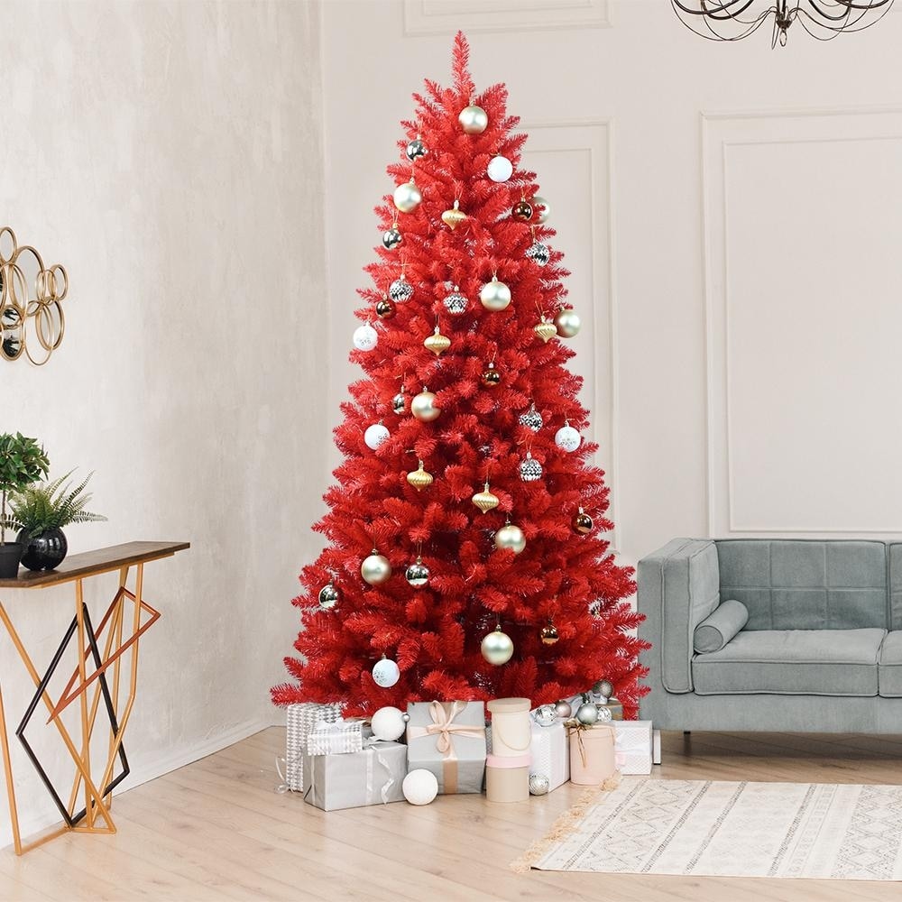 4 Foot Red PVC Christmas Tree with Fireproof Features and