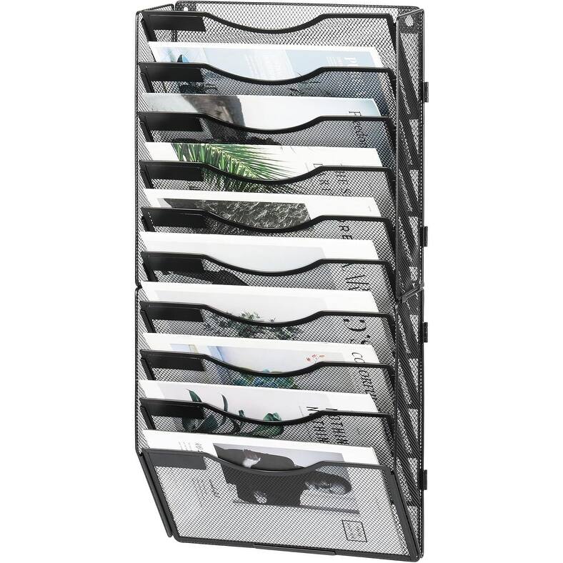 Hanging Wall File Holder, Paper Storage Organizer - 10 Pockets - Black