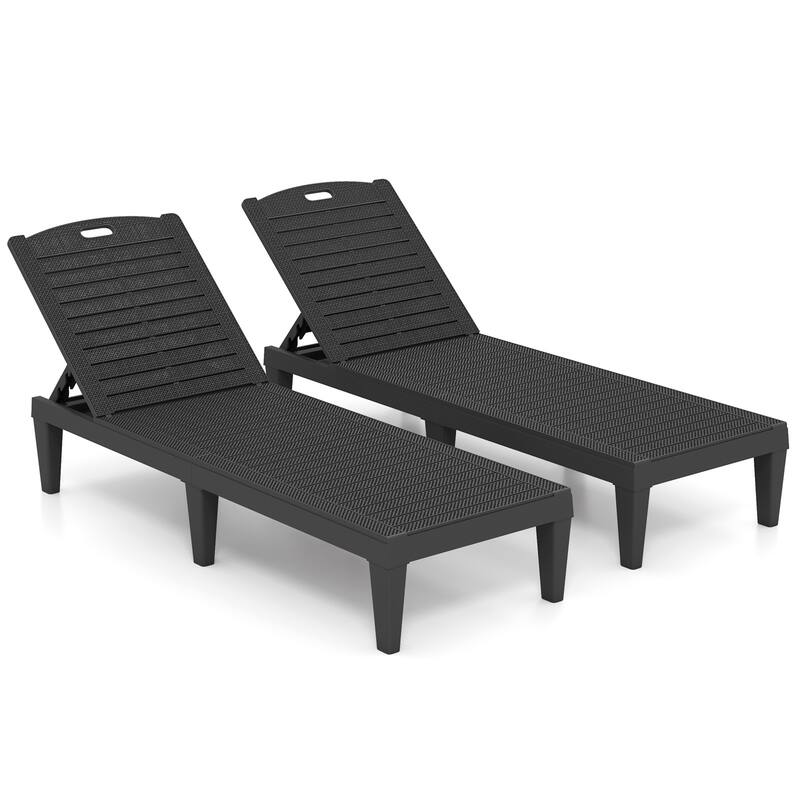 Set of 2 Outdoor Chaise Loungers with Rattan Surface and Adjustable Recline for Patio or Yard - 61.5" x 21.5" x 32.5" - Black
