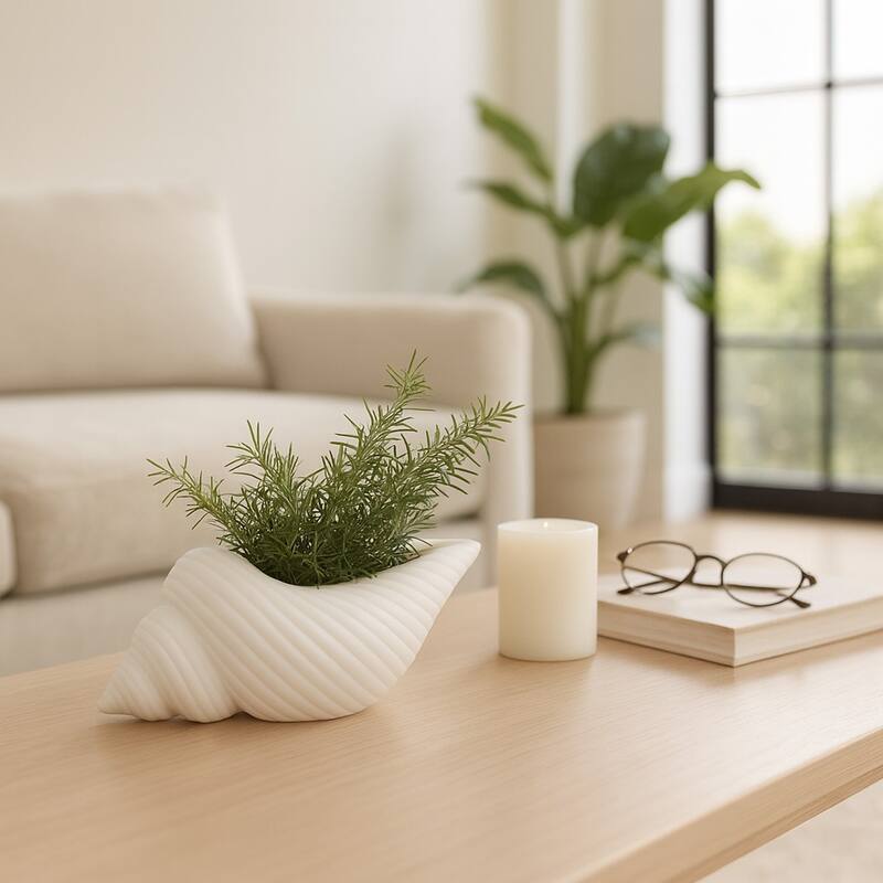 Decorative Ceramic Shell Accent Coral Figurine - White