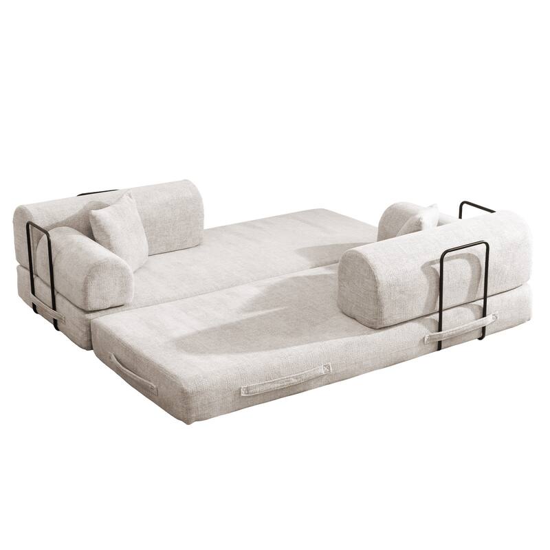 Convertible Sleeper Sofa Bed with Cylindrical Pillow, Corduroy Folding Mattress Couch, Floor Sofa Lounge Couch for Bedroom
