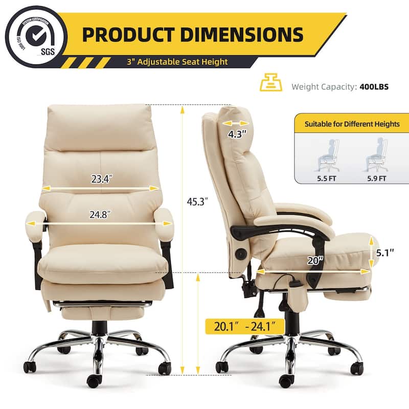 Massage Office Chair with Heat, Ergonomic Reclining Desk Chair with Footrest, Lumbar Support, Adjustable Arms