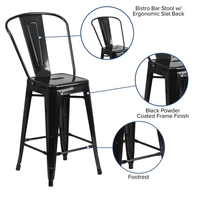 24'' High Metal Indoor-Outdoor Counter Height Stool with Back