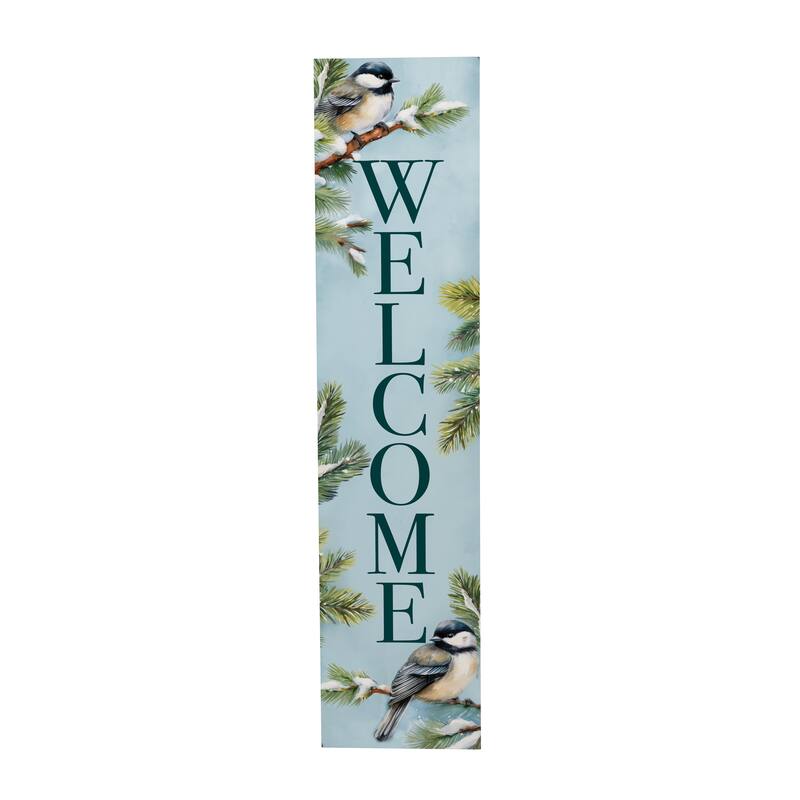 Holiday Chickadee Bird Porch Leaner, "Welcome" - 46"H - Multicolor
