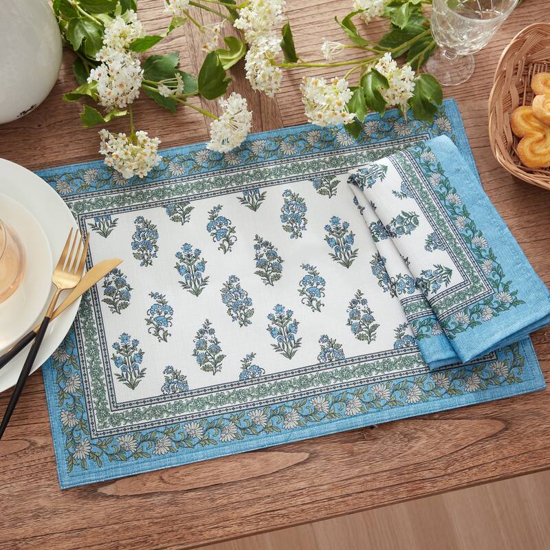 Tropez Block Print Stain & Water Resistant Indoor/Outdoor Napkins, Set of 4