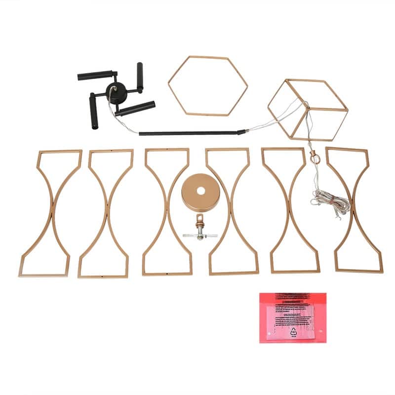 Modern 4-light Gold Chandelier Geometric Fretwork Frame Candle Ceiling Light - Antique Gold - D12" x H 77.5"