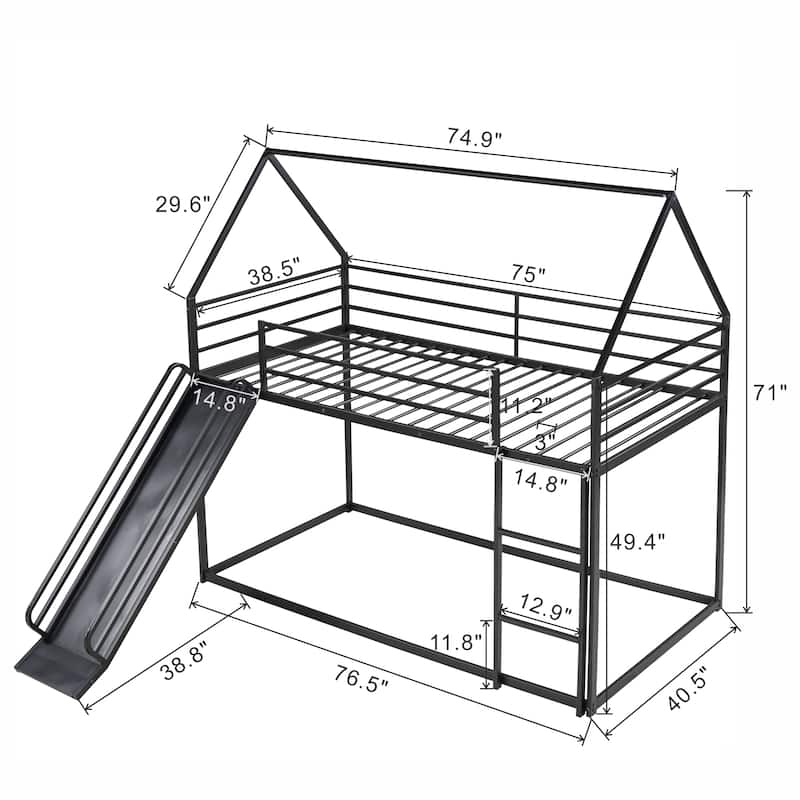 Twin Over Twin House Bunk Bed With Ladder And Slide