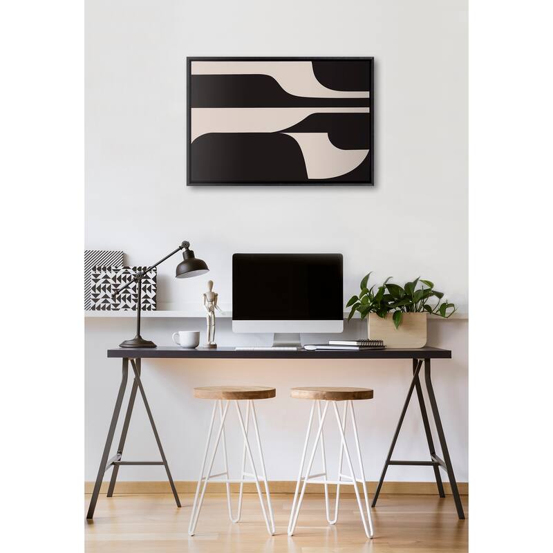 Kate and Laurel Sylvie Eye Catching Sleek Abstract 6 Black and Beige Framed Canvas by The Creative Bunch Studio