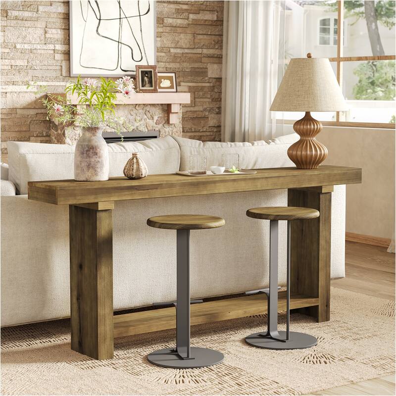 70.9" Solid Wood Narrow Console Sofa Table for Living Room Entryway - 11.4" D x 70.8" W x 31.5" H - Dark Brown