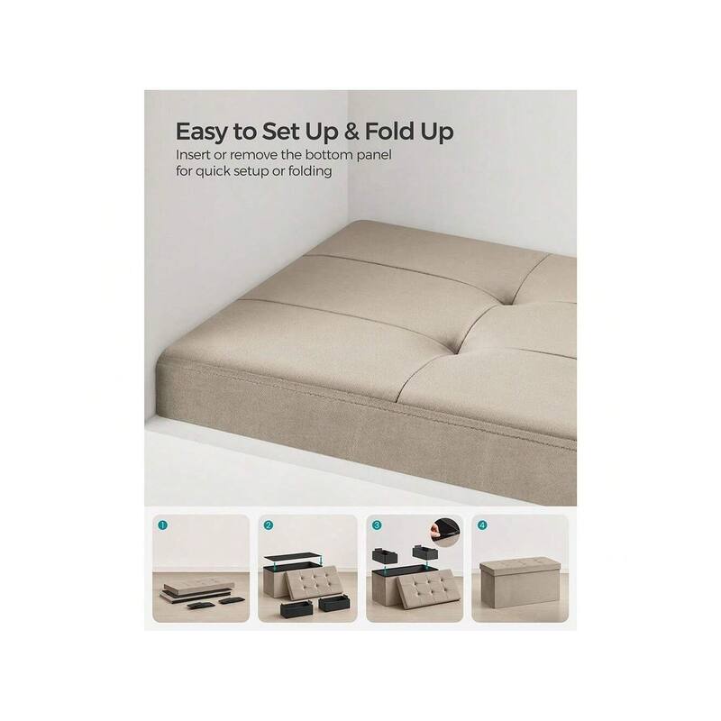 Velvet Padded Storage Ottoman Bench with Foldable Design and Hidden Compartment for Living Room or Bedroom