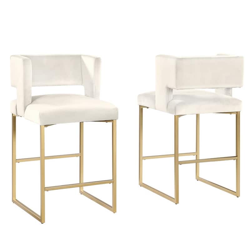 Best Master Furniture Mitzi Velvet Counter Height Stool (Set of 2) - Cream/Gold