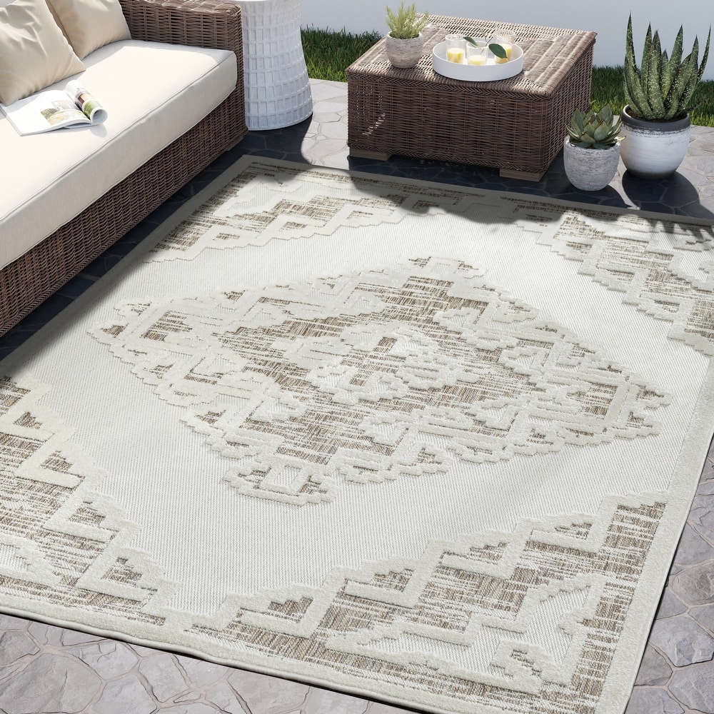 Abani Rugs Dusk Collection DUS140A Tribal Medallion Beige Area Rug