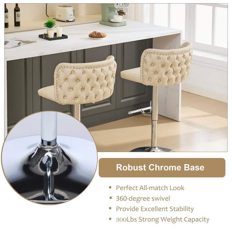 Modern Upholstered Swivel Adjusatble Height Leather Barstools Set of 2