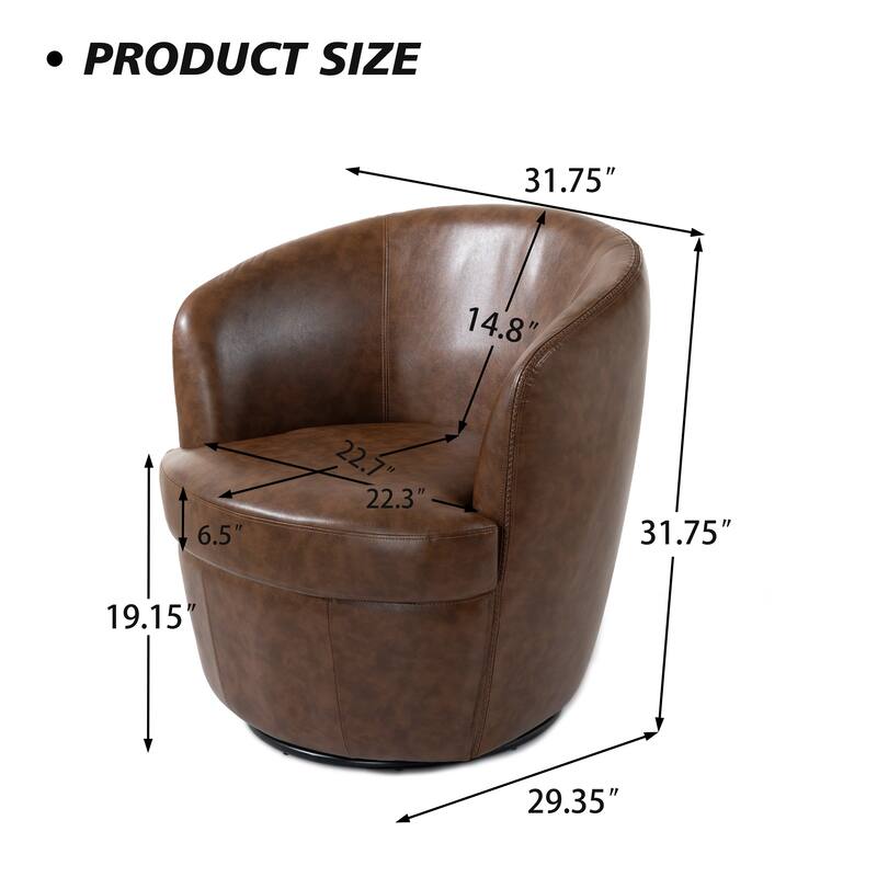 32" Wide PU Leather Swivel Barrel Chair with Metal Base