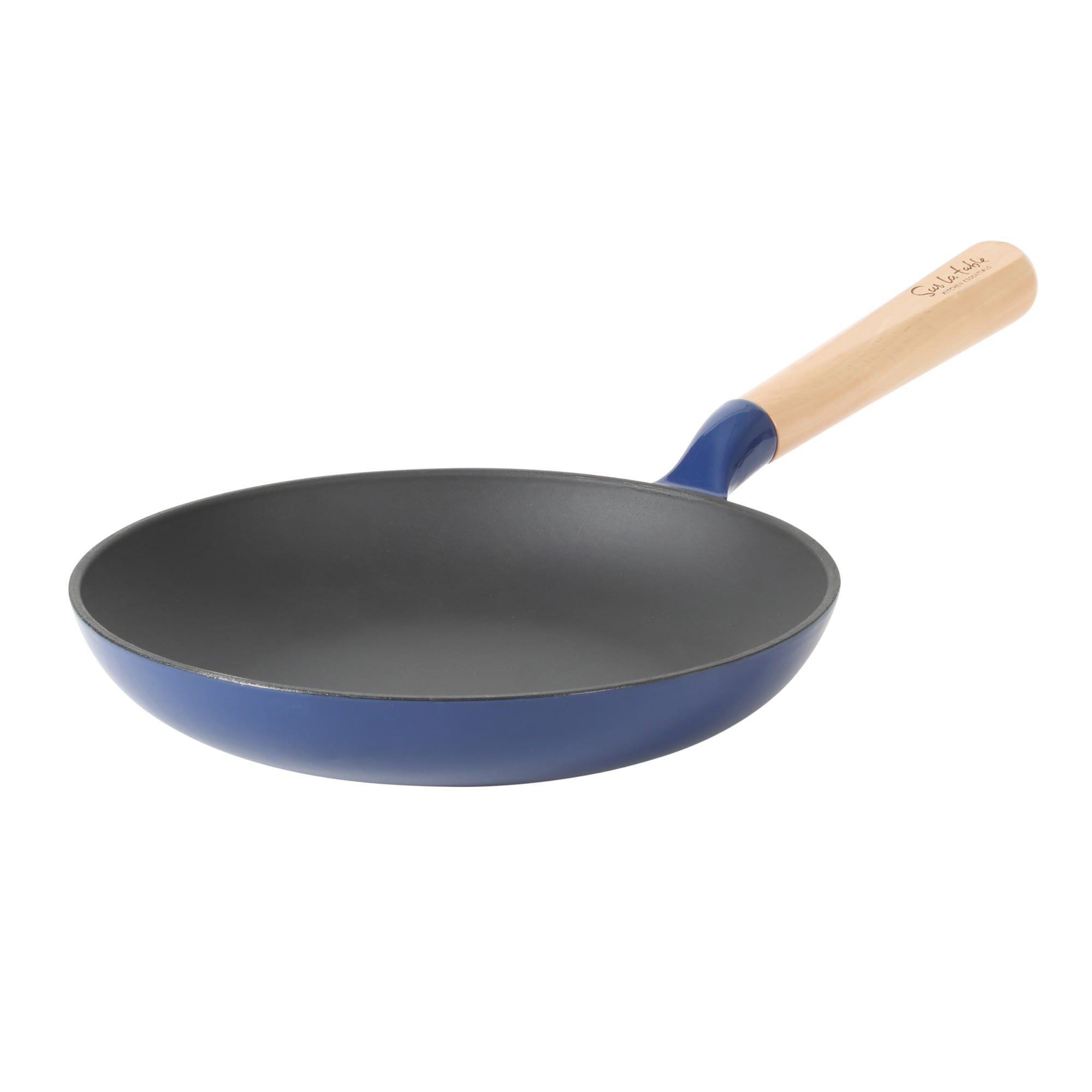 Sur La Table Kitchen Essential 9.5 Inch Pre-Seasoned Cast Iron Skillet with Wood Handle Natural Nonstick Lightweight Cast Iron