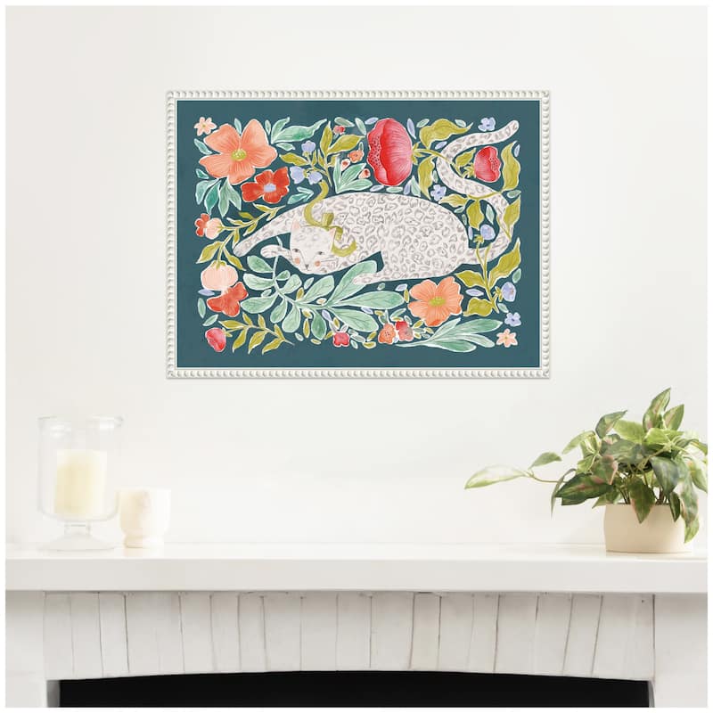 Kate and Laurel JL Floral Cat by Jill Labieniec Framed Canvas Wall Art Print